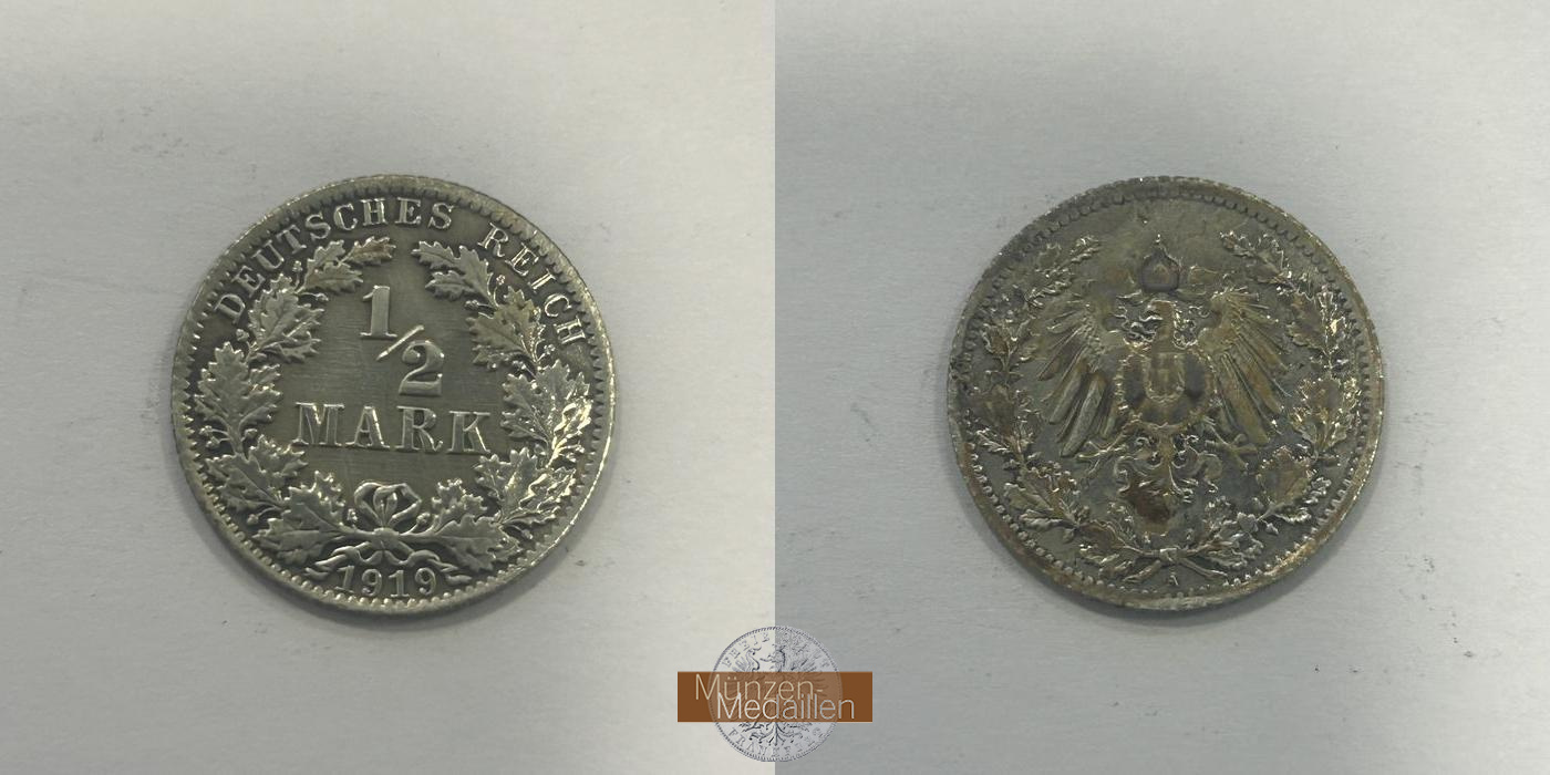  Deutschland.  ½ Mark 1919 A.  FM-Frankfurt   Feinsilber: 2,5g   