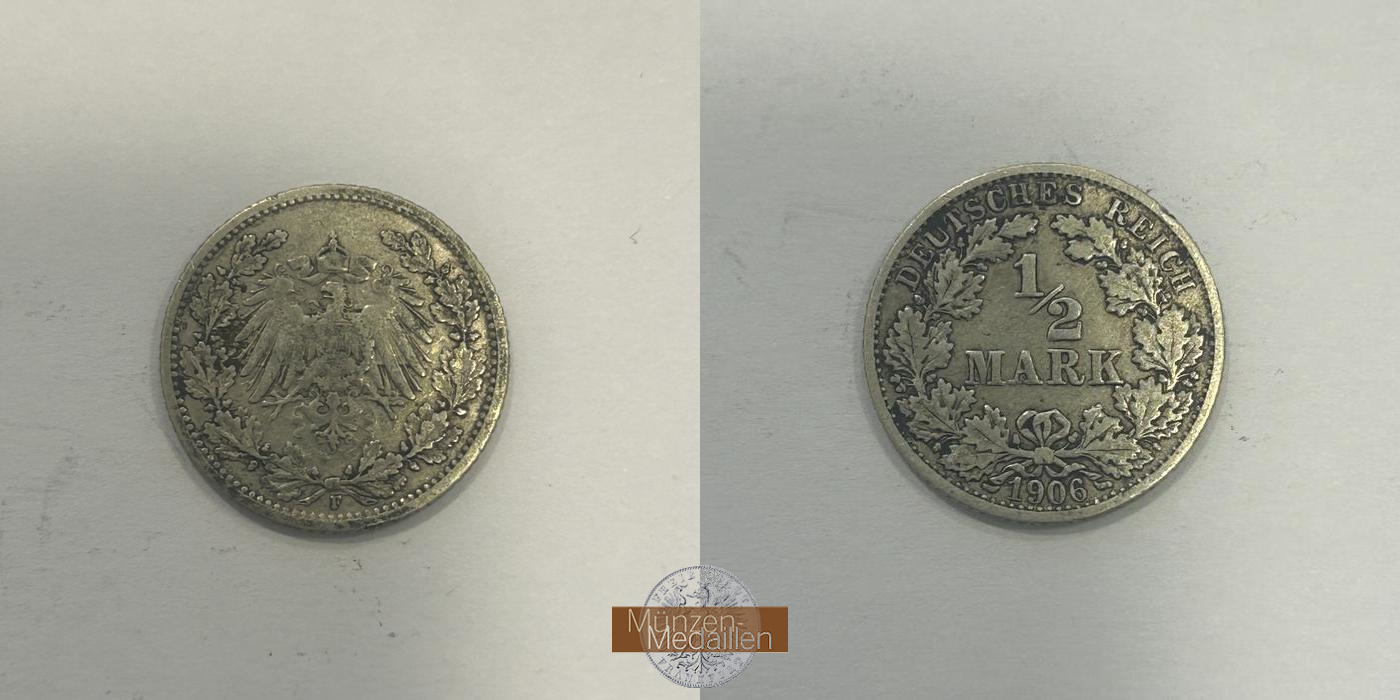  Deutschland.  ½ Mark 1906 F.  FM-Frankfurt  Feinsilber: 2,5g   
