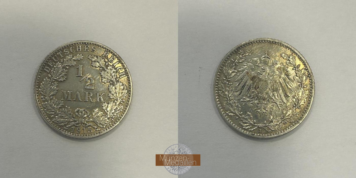  Deutschland.  ½ Mark 1915 J.  FM-Frankfurt  Feinsilber: 2,5g   
