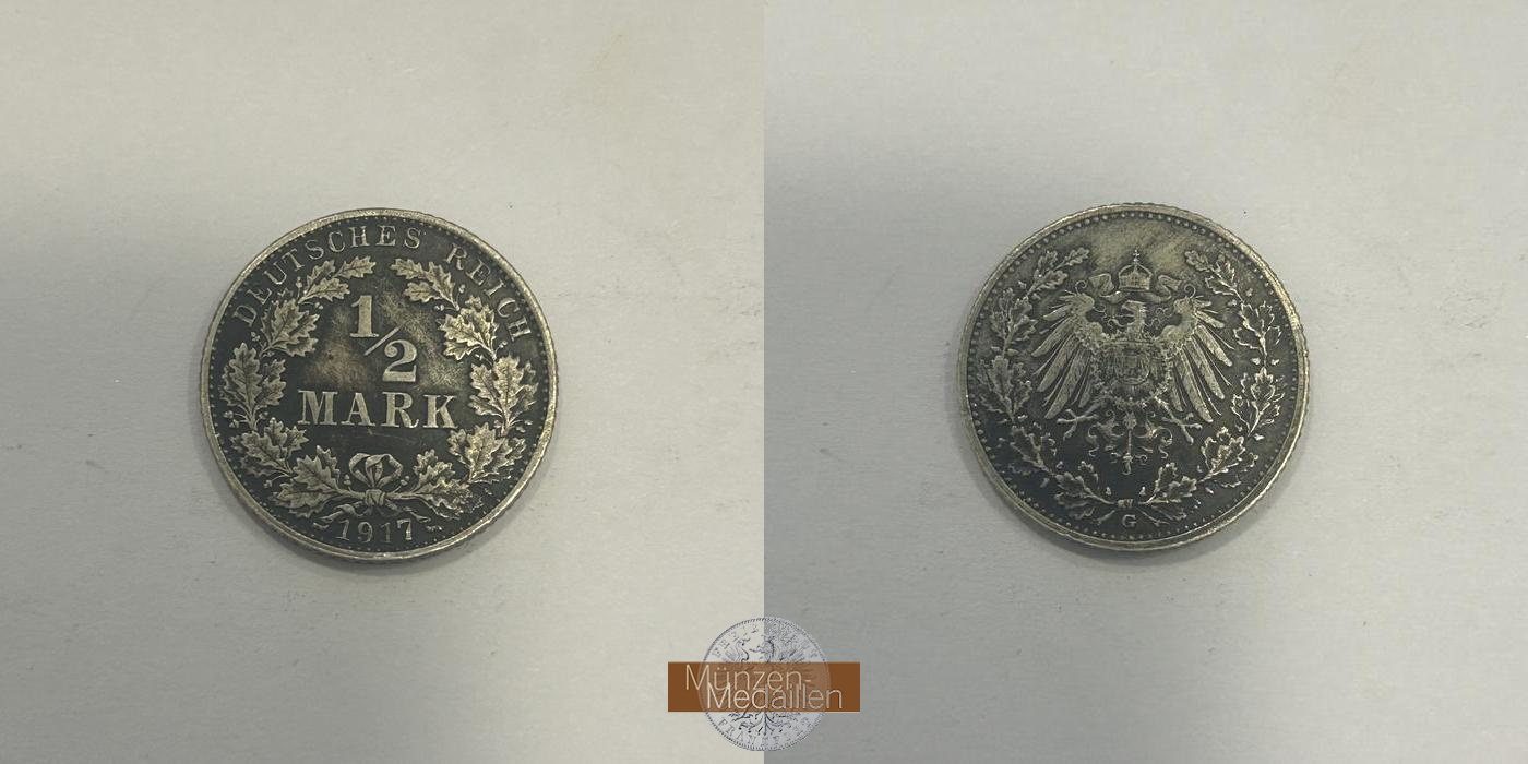  Deutschland.  ½ Mark 1917 G.  FM-Frankfurt  Feinsilber: 2,5g   