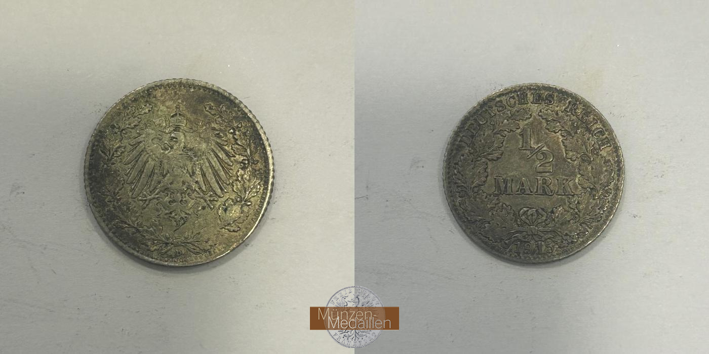  Deutschland.  ½ Mark 1915 D.  FM-Frankfurt   Feinsilber: 2,5g   