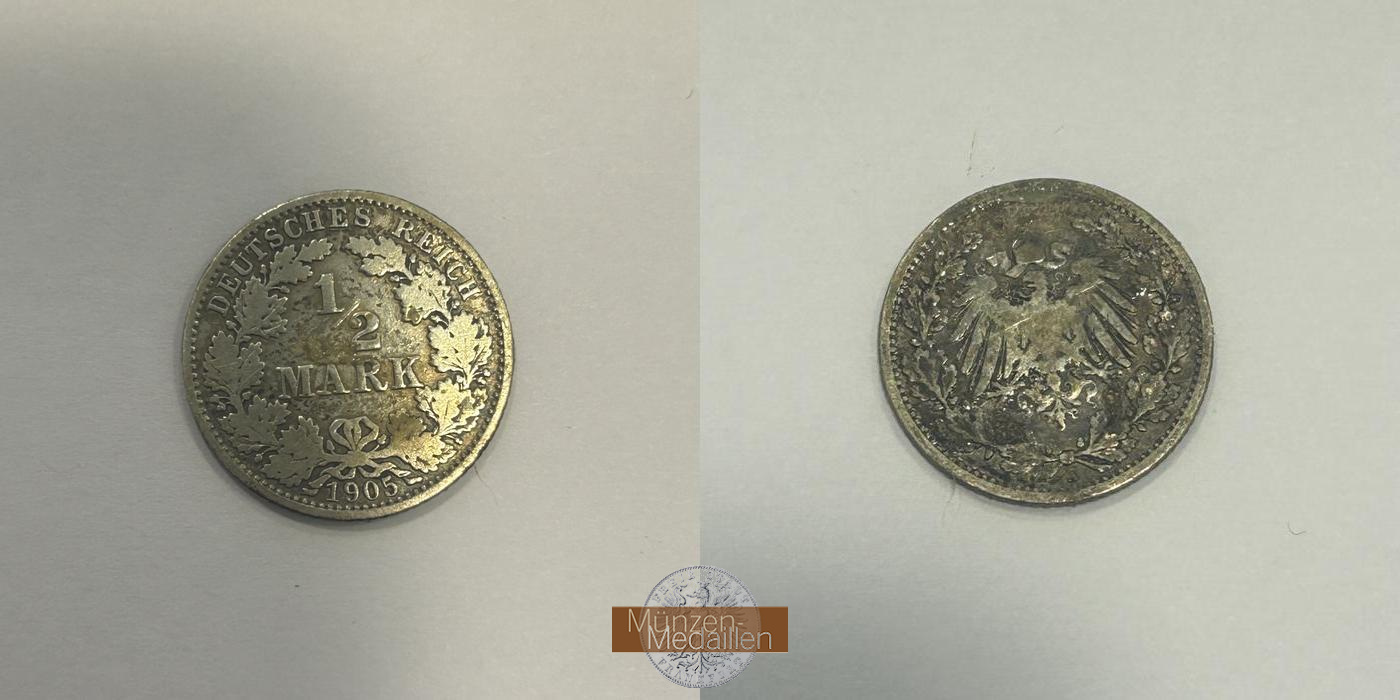  Deutschland.  ½ Mark 1905 A.  FM-Frankfurt  Feinsilber: 2,5g   