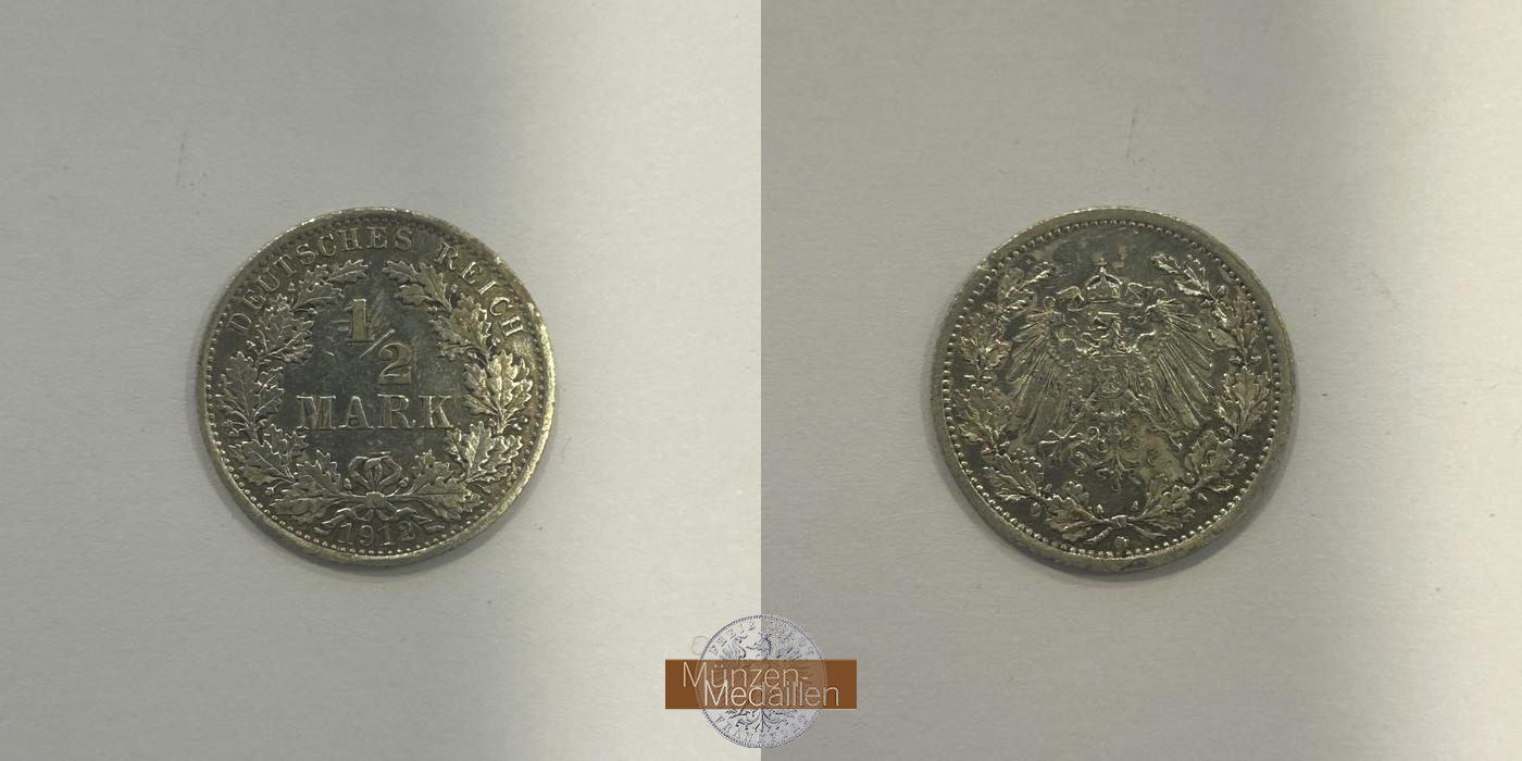  Deutschland.  ½ Mark 1912 XXX.  FM-Frankfurt   Feinsilber: 2,5g   