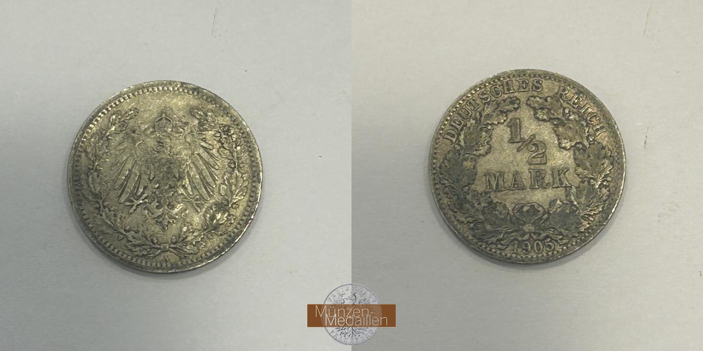  Deutschland.  ½ Mark 1905 A.  FM-Frankfurt  Feinsilber: 2,5g   