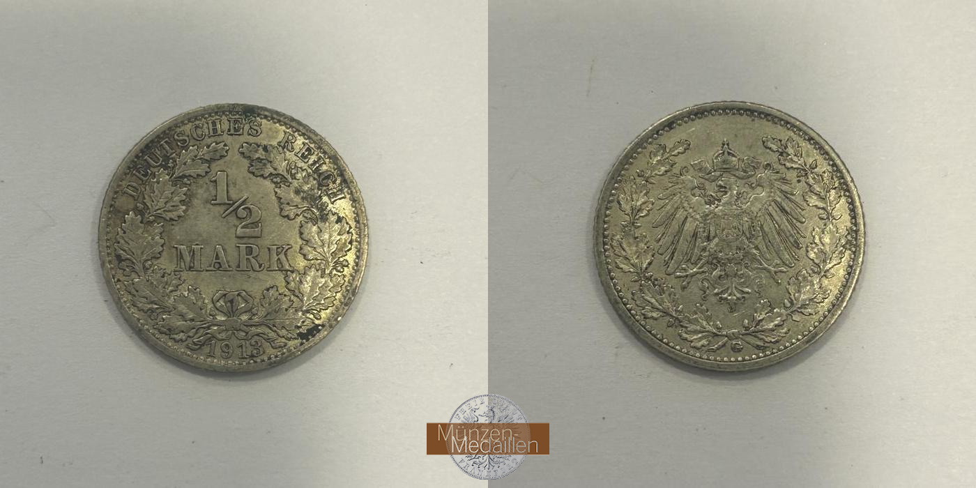 Deutschland.  ½ Mark 1913 G.  FM-Frankfurt  Feinsilber: 2,5g   