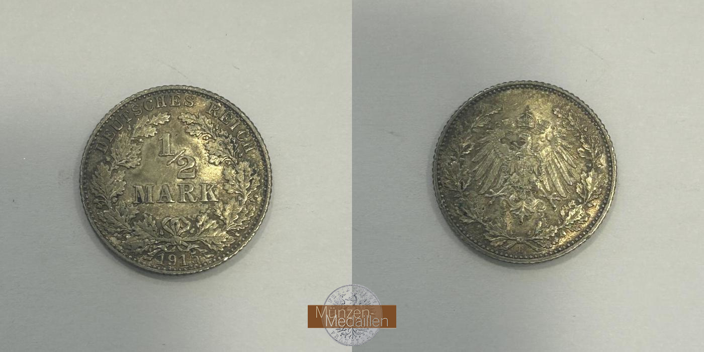  Deutschland.  ½ Mark 1915 E.   FM-Frankfurt   Feinsilber: 2,5g   