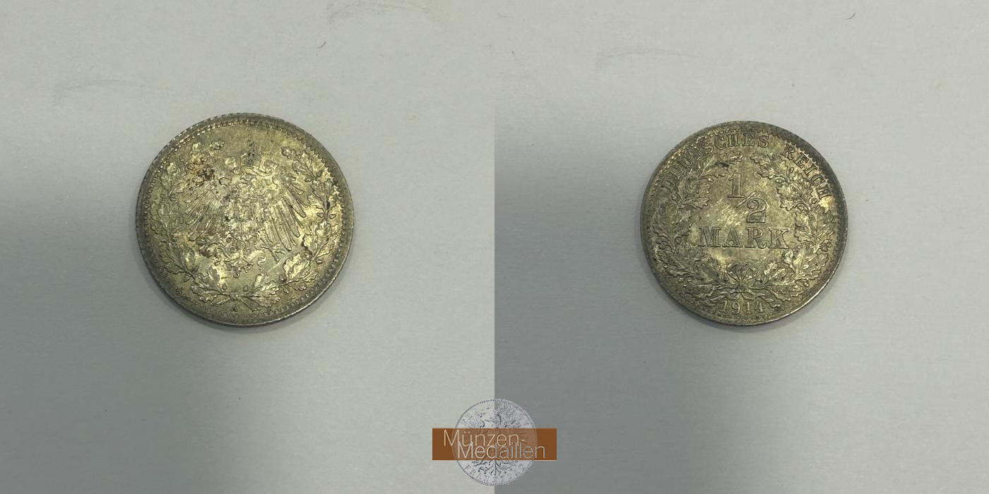  Deutschland.  ½ Mark 1914 A.  FM-Frankfurt   Feinsilber: 2,5g   