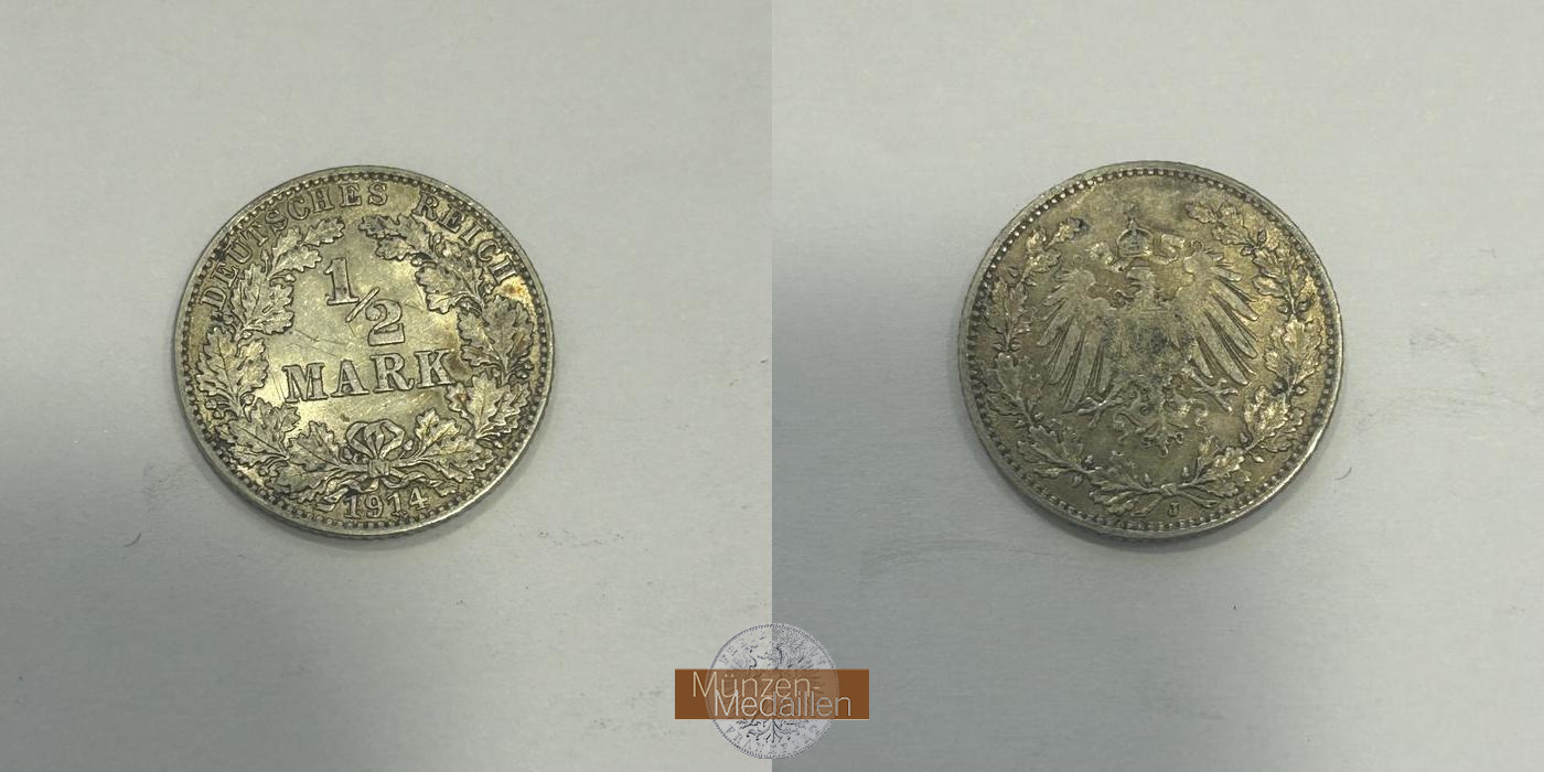  Deutschland.  ½ Mark 1914 J.  FM-Frankfurt   Feinsilber: 2,5g   