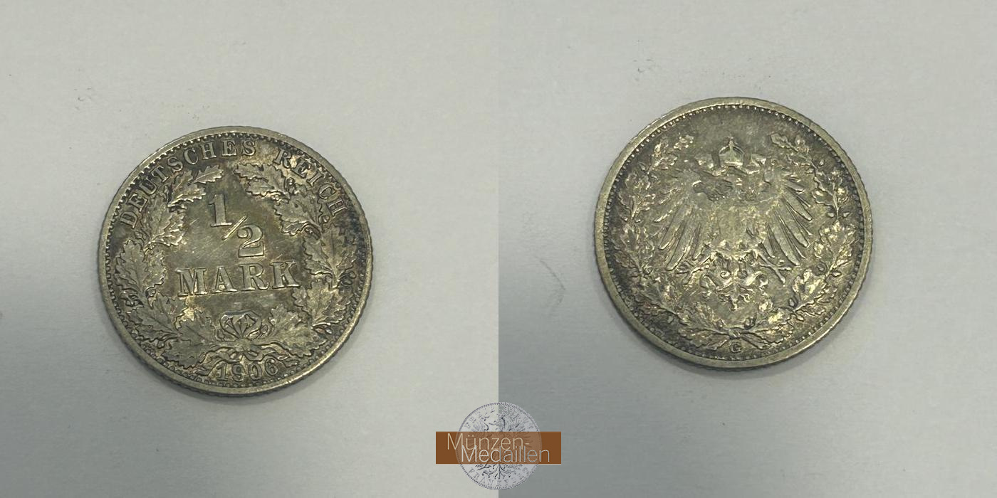 Deutschland.  ½ Mark 1906 G.  FM-Frankfurt  Feinsilber: 2,5g   