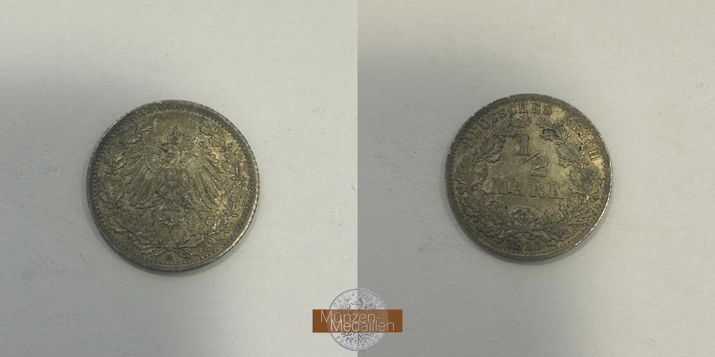  Deutschland.  ½ Mark 1915 A.  FM-Frankfurt  Feinsilber: 2,5g   