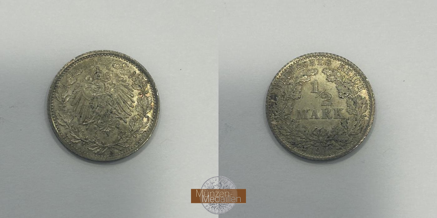  Deutschland ½ Mark 1915 A.  FM-Frankfurt   Feinsilber: 2,5g   
