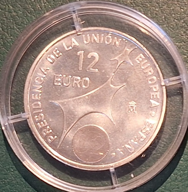  Spanien, 12 Euro. 2002 - Europäische Union (EU)Ratspräsidentschaft Silber   