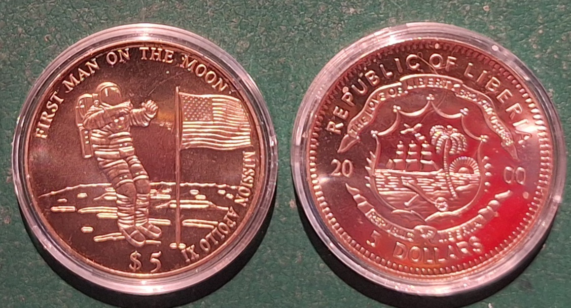  Liberia, 5 Dollar, 2000 Gedenkausgabe unedel ex 20.000   