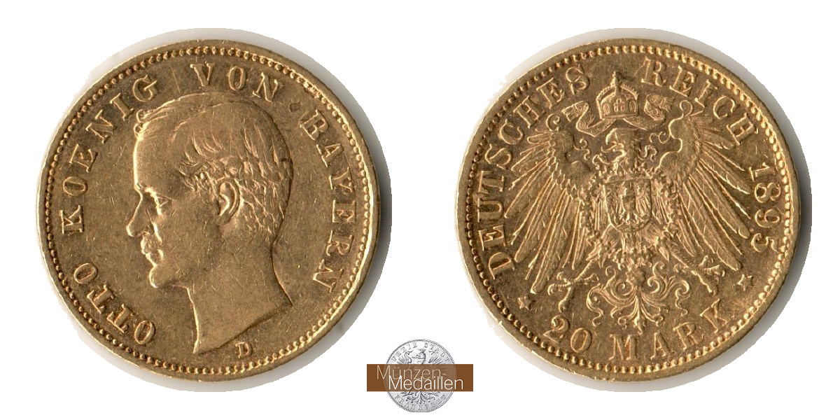 Deutsches Kaiserreich, Bayern. 20 Mark MM-Frankfurt Feingold: 7,17g Otto 1886-1913 1895 D 