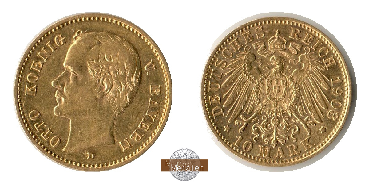  Königreich Bayern, 10 Mark 1903 D Otto MM-Frankfurt KM#994 Feingold: 3,584g   