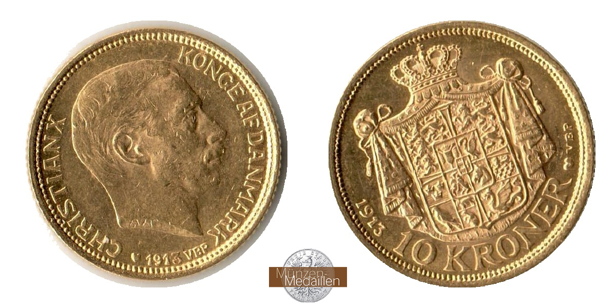 Dänemark, Christian X. (1912-1947) MM-Frankfurt Feingewicht: 4,03g 10 Kroner 1913 VBP 