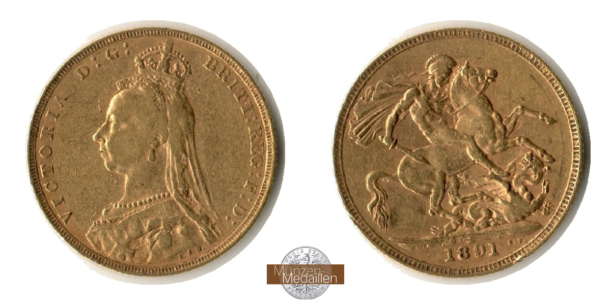 Grossbritannien  Sovereign MM-Frankfurt Feingold: 7,32g Victoria 1837-1901 1891 