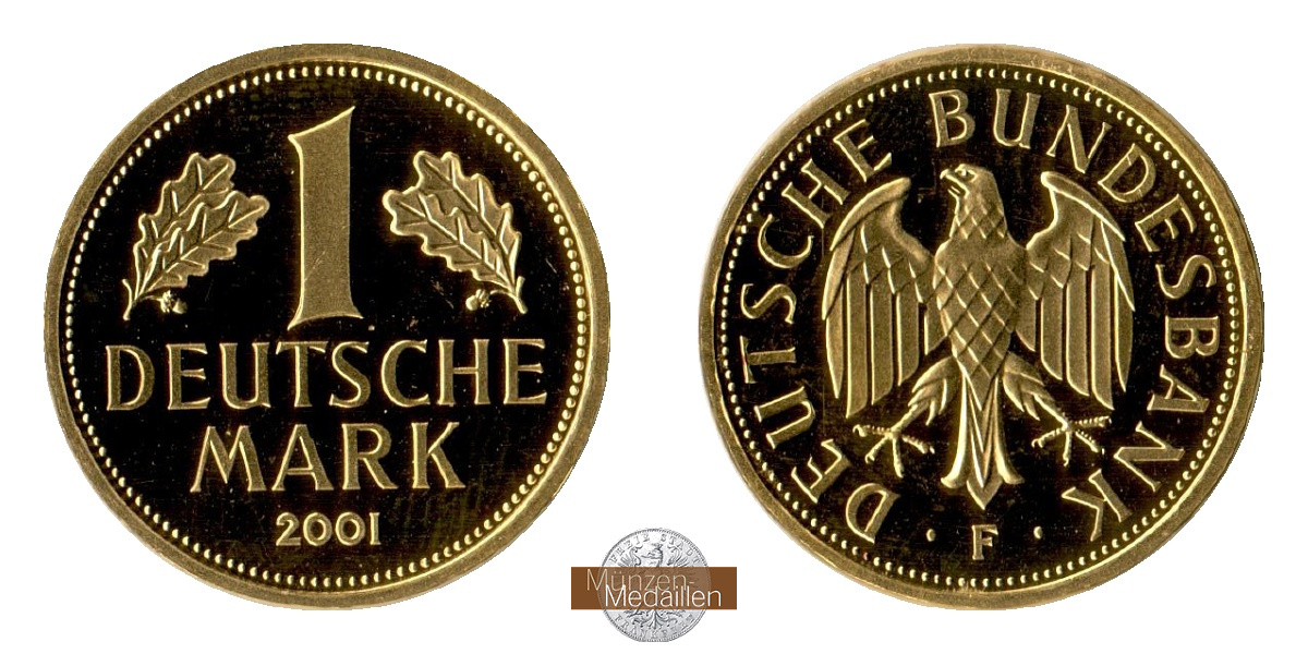 BRD  1 Mark  2001 F (Stuttgart) MM-Frankfurt Feingold: 12g Goldene Abschiedsprägung der Deutschen Bundesbank 