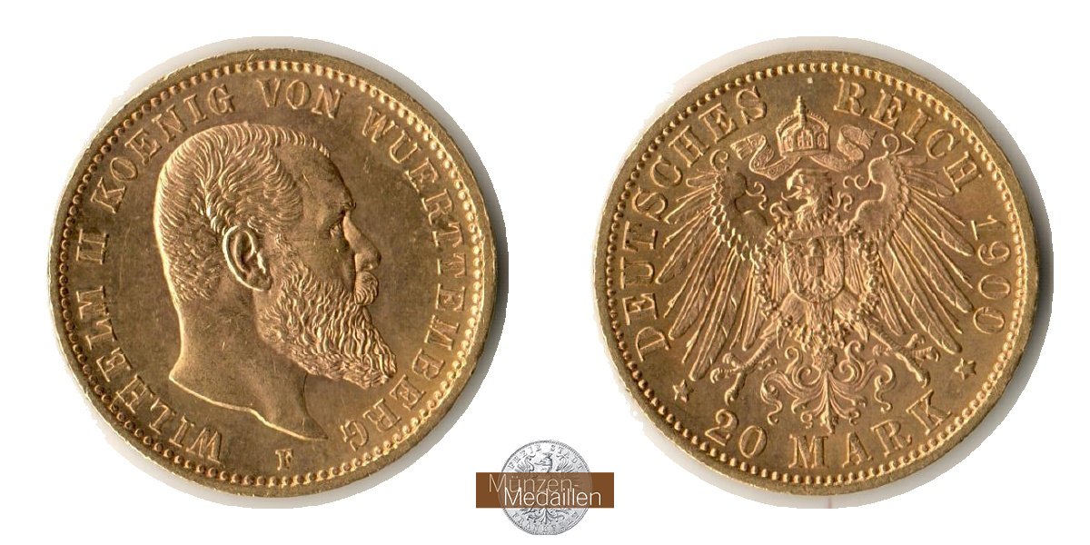 Deutsches Kaiserreich - Württemberg MM-Frankfurt Feingold: 7,17g Wilhelm II., 20 Mark 1900 F 