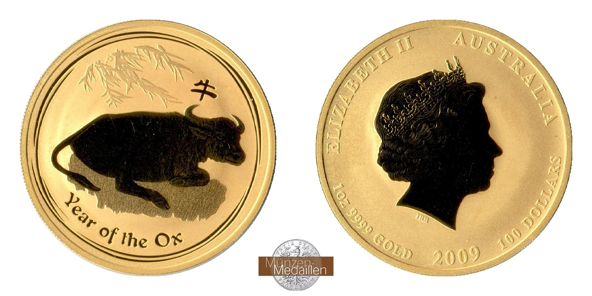 Australien MM-Frankfurt Feingold: 31,1g 100 Dollar (Ochse) 2009 