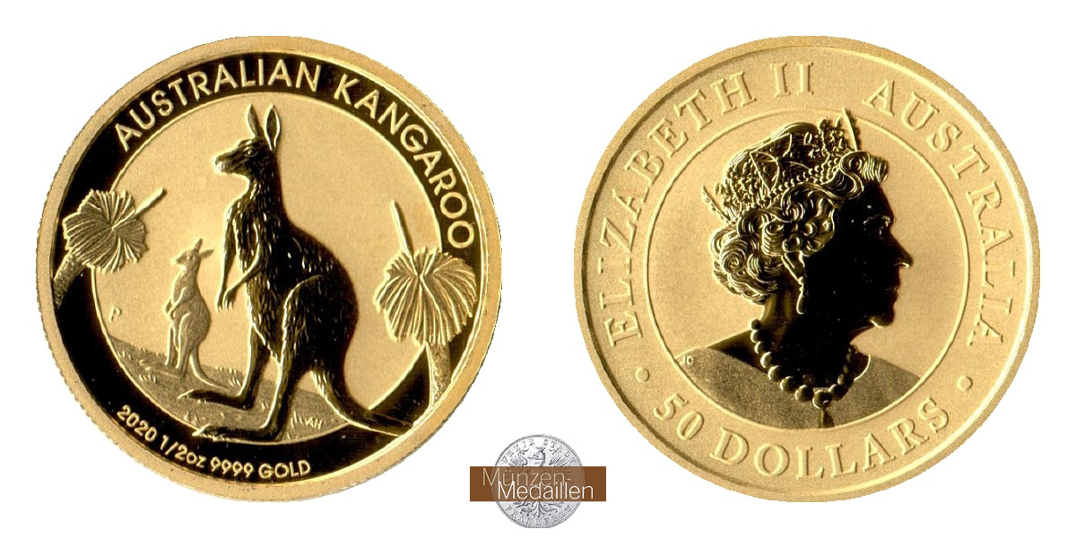 Australien  50 Dollars MM-Frankfurt Feingold: 15,55g Kangaroo 2020 