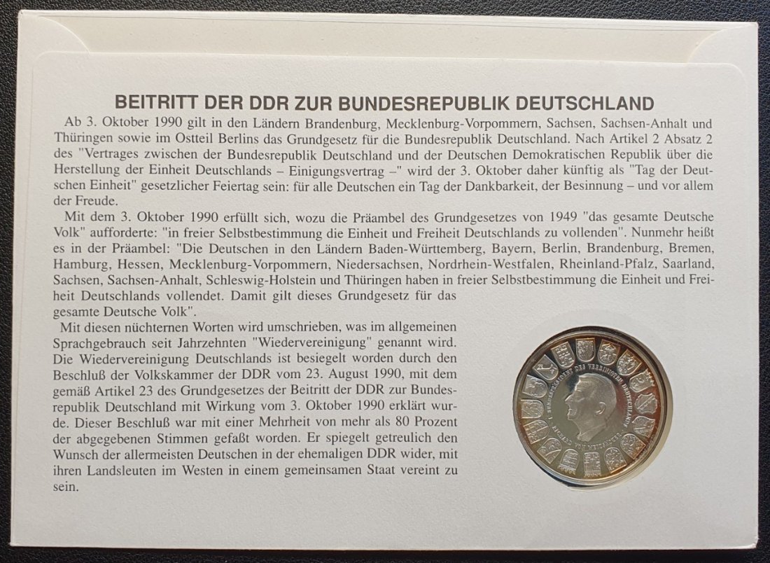  BRD Numisbrief 1990 Deutsche Einheit Silbermedaille ca. 20g   