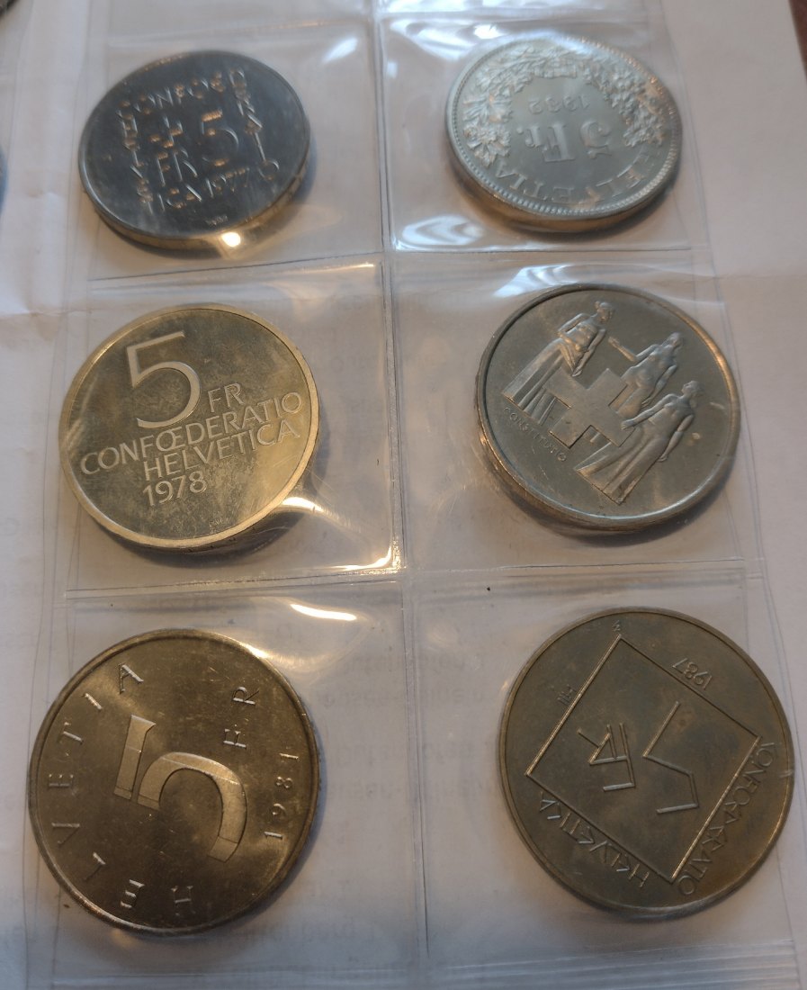  Schweiz, 18x5 Franken cuni Gedenkmünzen   