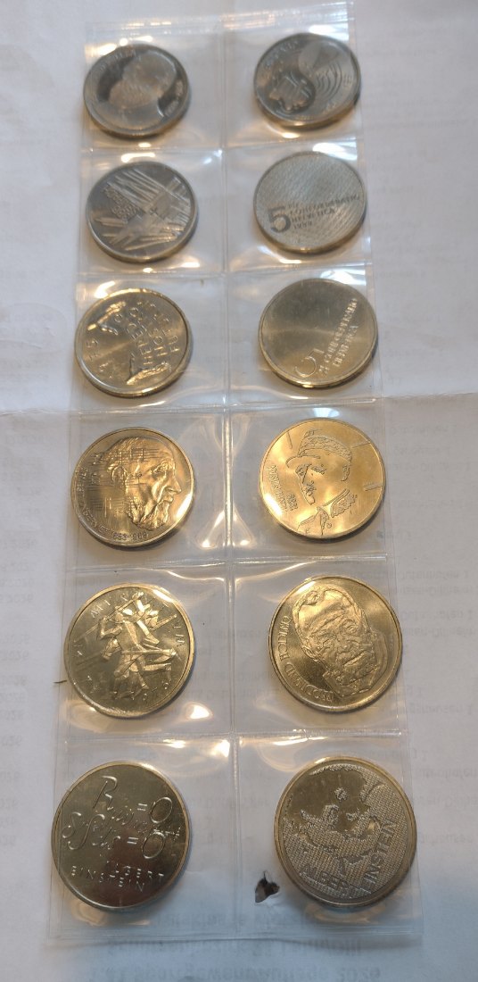  Schweiz, 18x5 Franken cuni Gedenkmünzen   