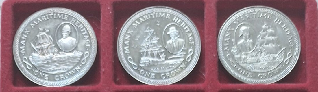  Isle of Man, 3x1Crown, 1982 Elizabeth II, Sommer-Olypiade LA 85g 1/2Startpreis   