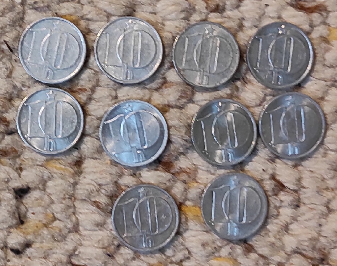  Set 10Set 9: Tschechoslowakei Münzlot mit 10 verschiedenen 10 Heller Stücken verschiedener Jahrgänge   
