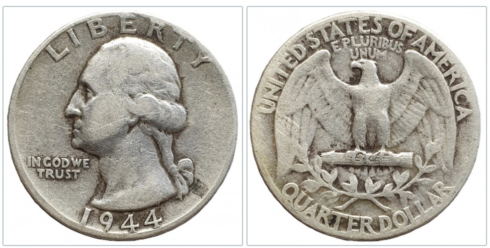  USA ¼ Dollar, 1944 Washington Quarter Silber 5,62g fein   
