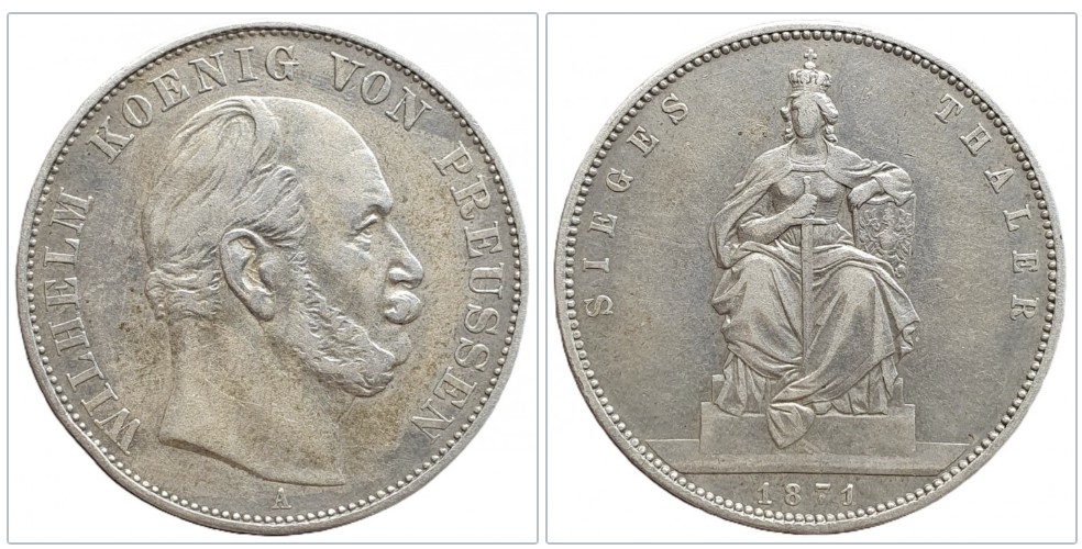  Preußen 1 Taler, 1871 Sieg im Deutsch-Französischen Krieg Sieges Thaler Silber Münze   