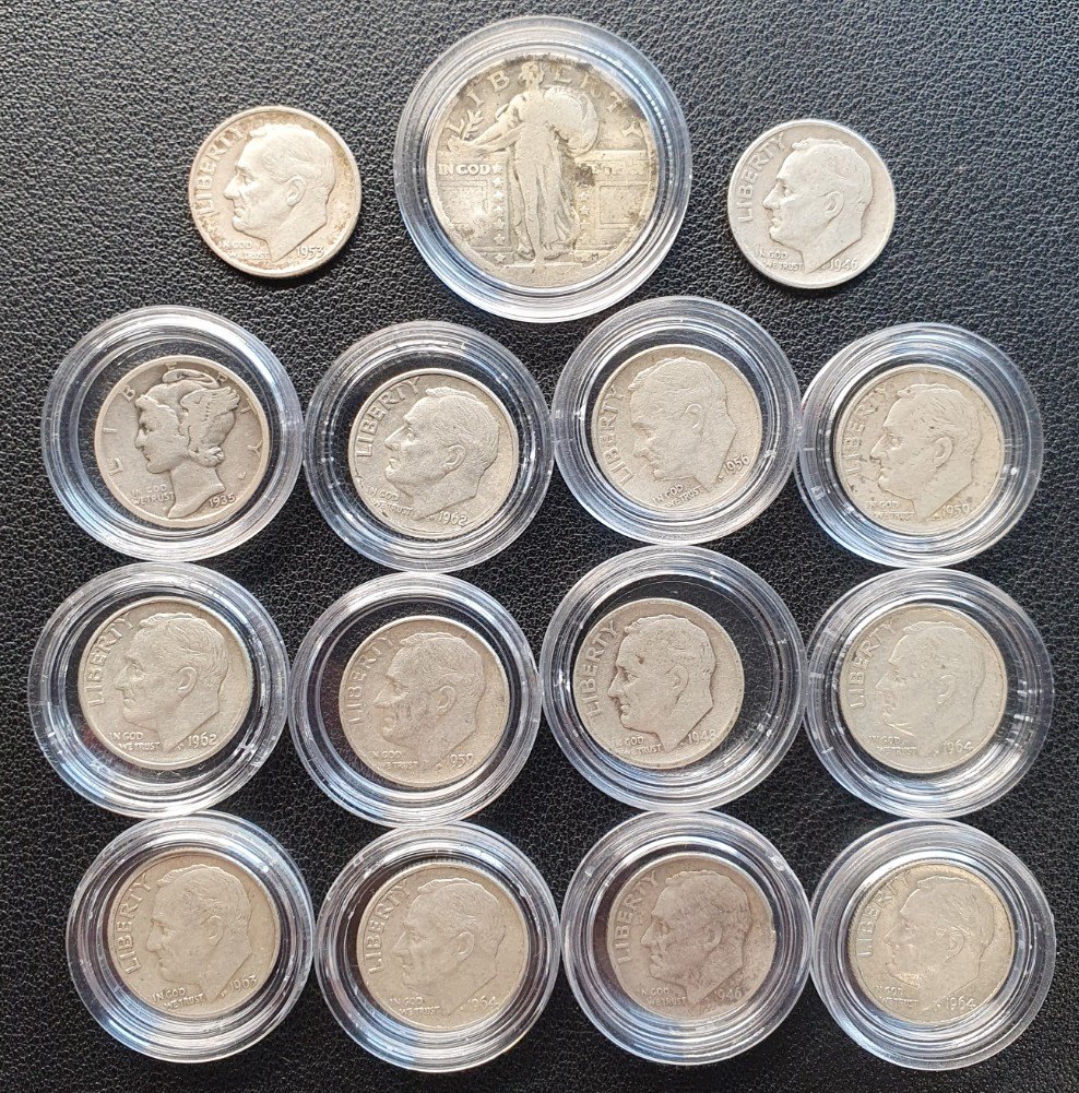  USA Quarter - Dimes Standing Liberty - Mercury - Roosevelt alles Silber 37,13g fein   