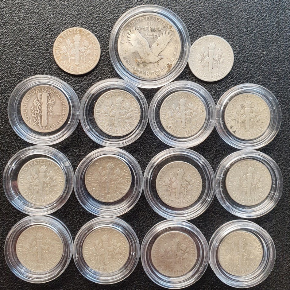  USA Quarter - Dimes Standing Liberty - Mercury - Roosevelt alles Silber 37,13g fein   