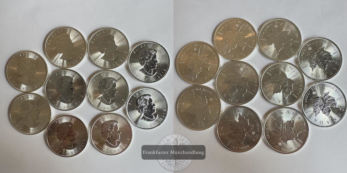  Kanada 10x 5 Dollars 2018 Maple Leaf FM-Frankfurt KM#1601 Feinsilber: 311g   