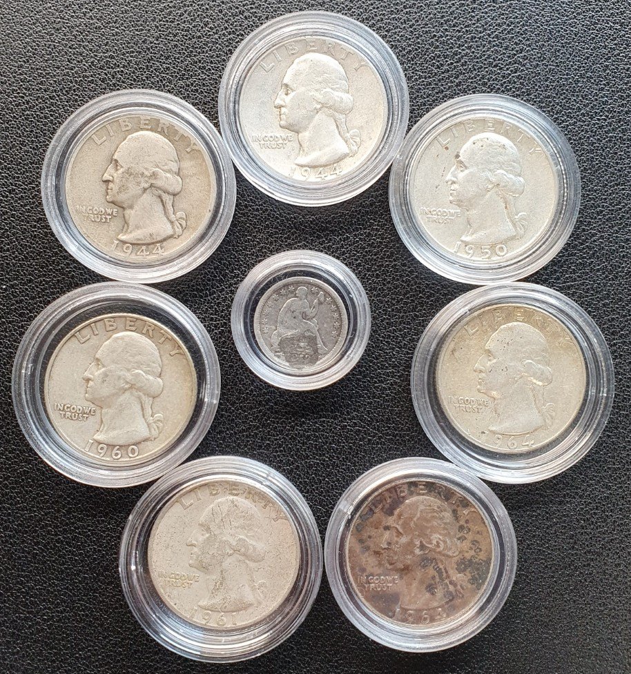  USA Konvolut Quarter Dollars - Half Dime alle Silber insgesamt 40,55g fein   
