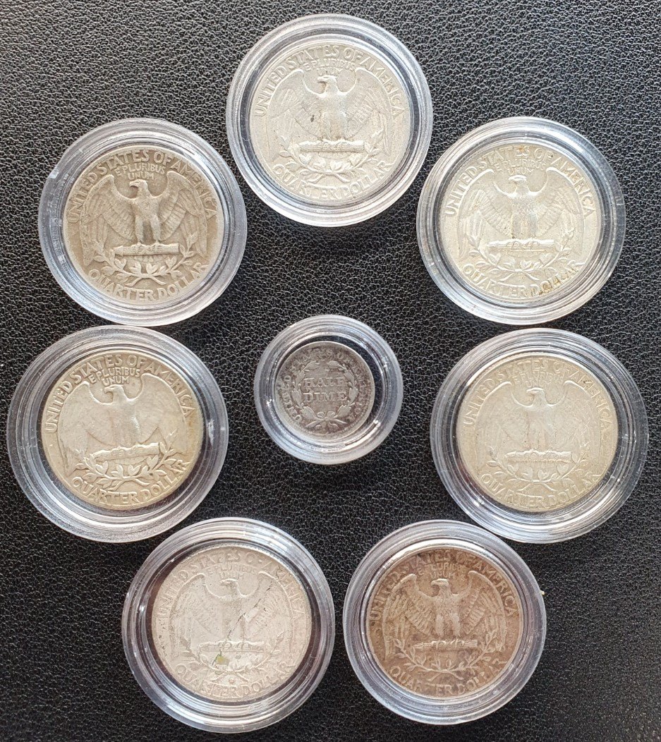  USA Konvolut Quarter Dollars - Half Dime alle Silber insgesamt 40,55g fein   