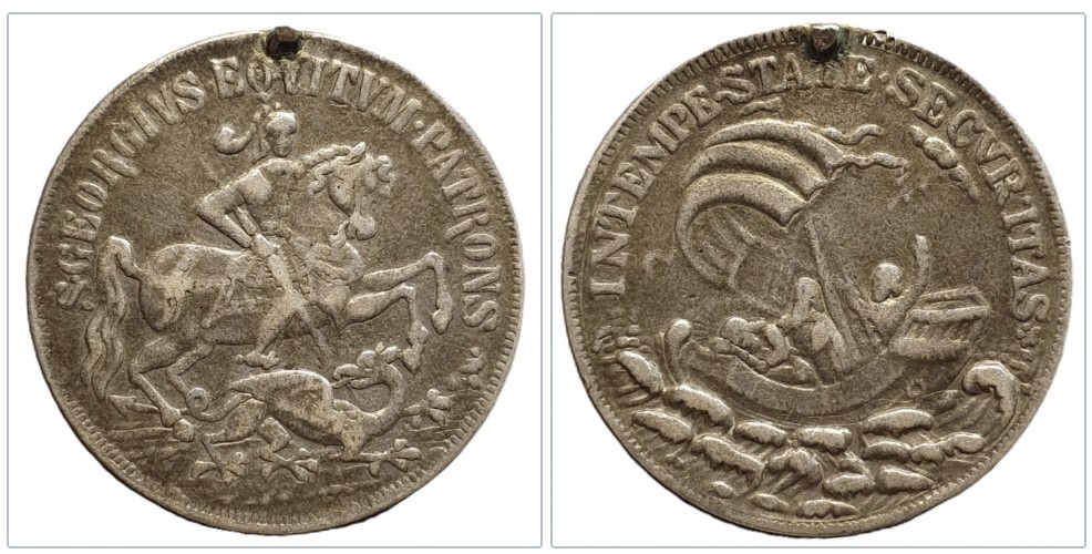  Historische St.-Georgs-Medaille mit Henkelspur Silber 5,4g fein   