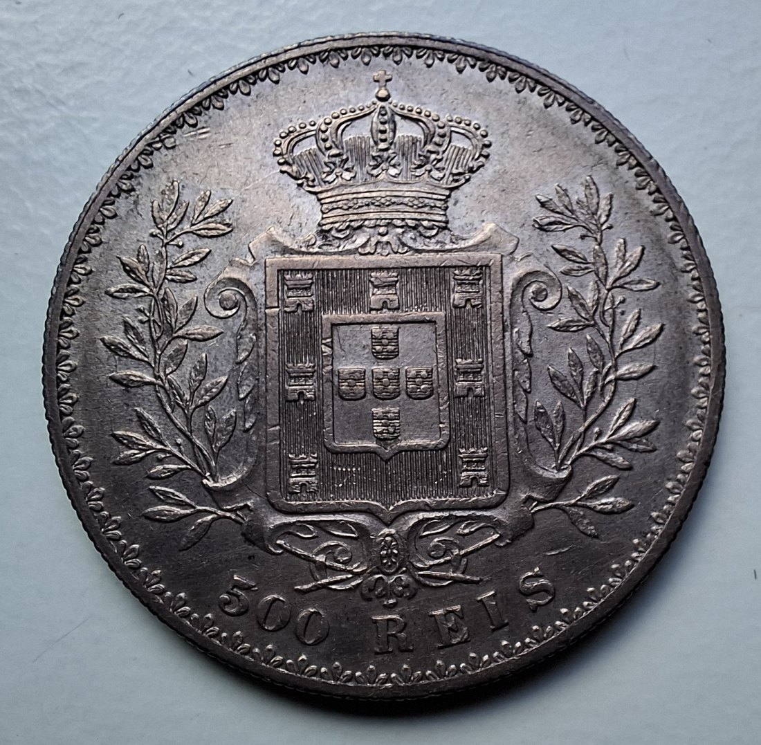 Portugal 500 Reis 1892 Carlos I. Silber