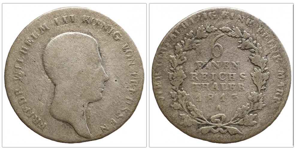  Preußen ⅙ Reichsthaler, 1813 Münzzeichen: A - Berlin Silber Taler   