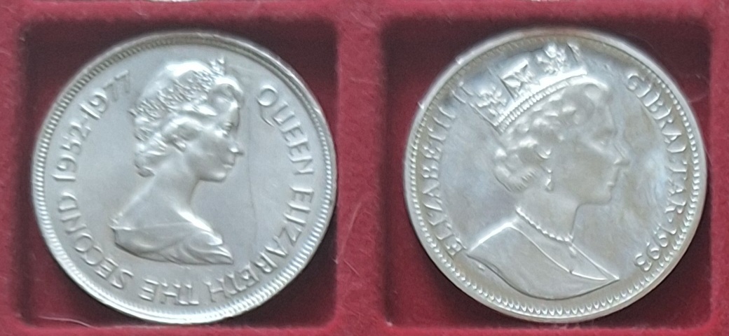  Jersey 1977 25 Pence Elisabeth II, 25.Regierungsjubiläum 2,8 Ecu Gibraltar 1993 Eurotunnel   