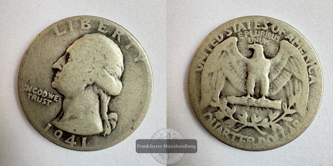  USA Quarter Dollar 1941 Washington Quarter FM-Frankfurt KM#164 Feinsilber: 5,4g   