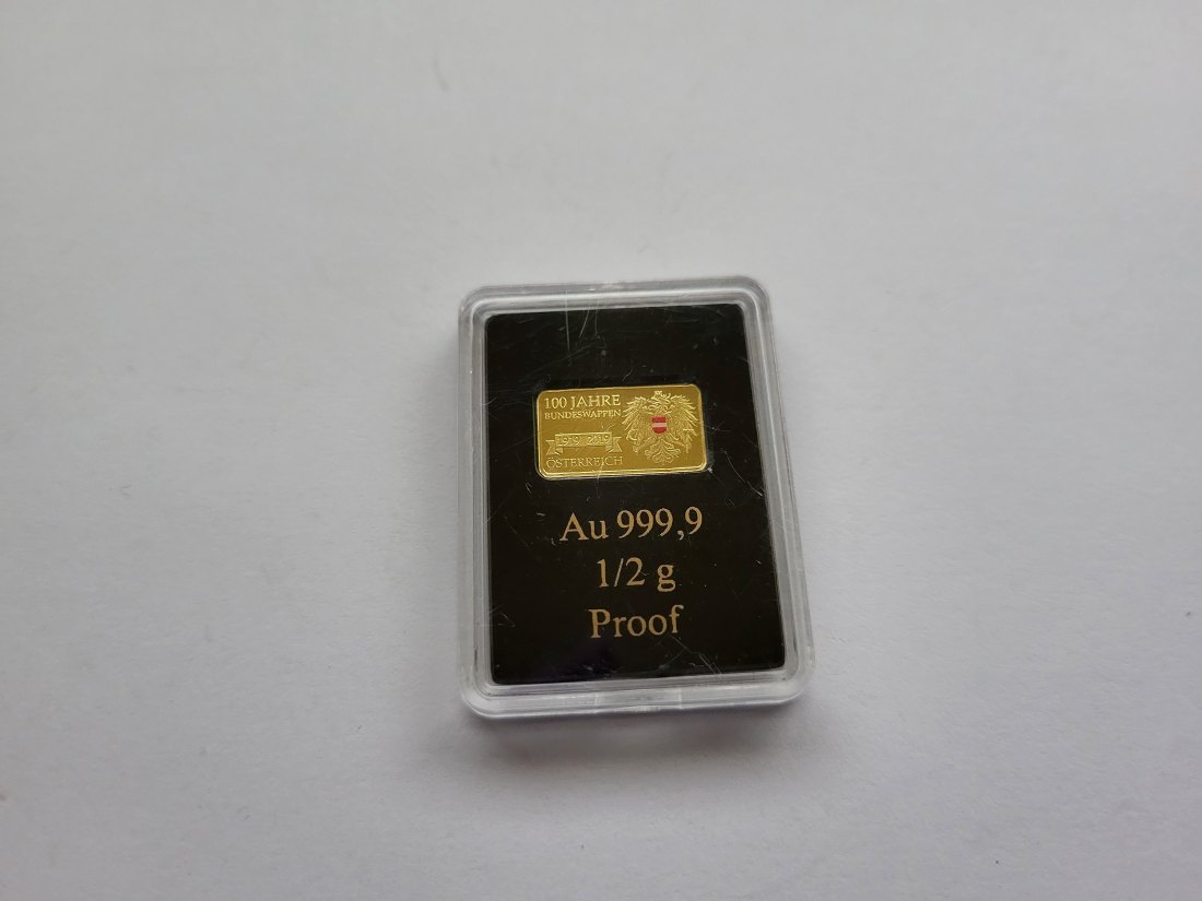  Goldbarren 0,5g 100 Jahre Bundeswappen 999.9 Österreich Spittalgold9800 (3460   