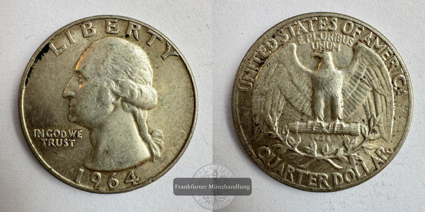  USA Quarter Dollar 1964 Washington Quarter FM-Frankfurt KM#164 Feinsilber: 5,5g   