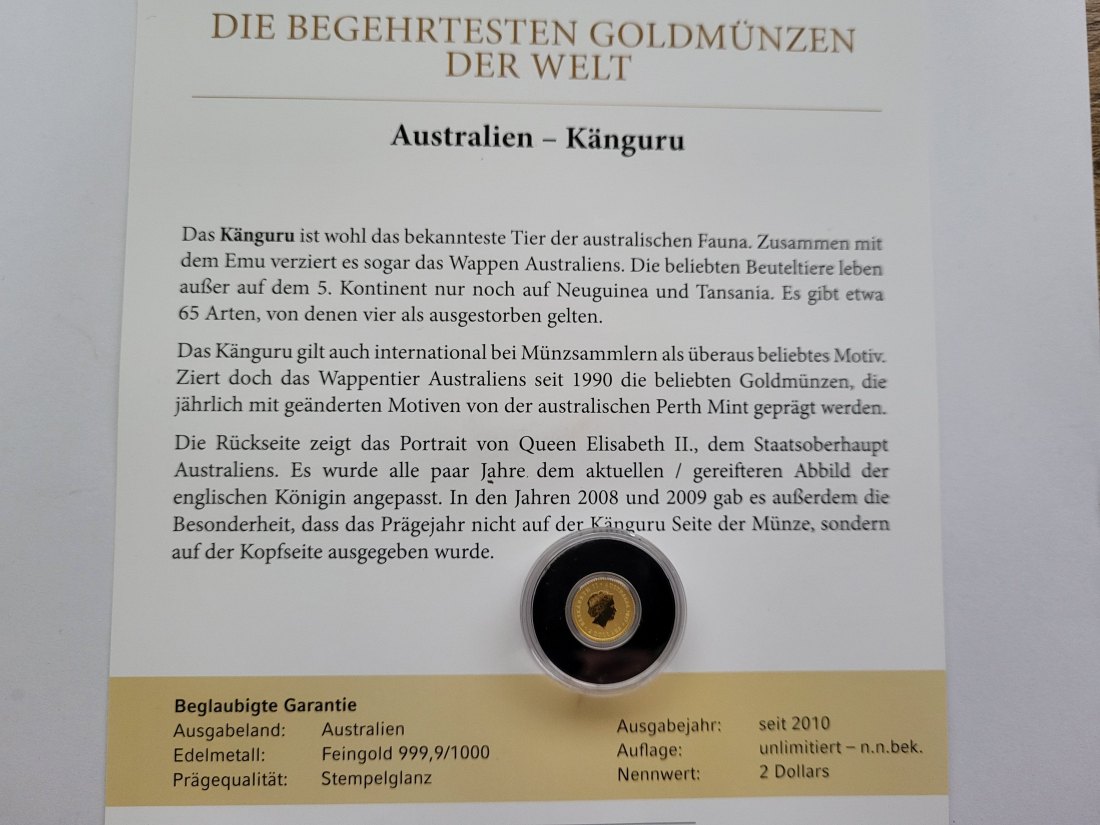 2 Dollars 2017 Känguru Goldmünze 0,5g 999.9 Australien Spittalgold9800 (5525   
