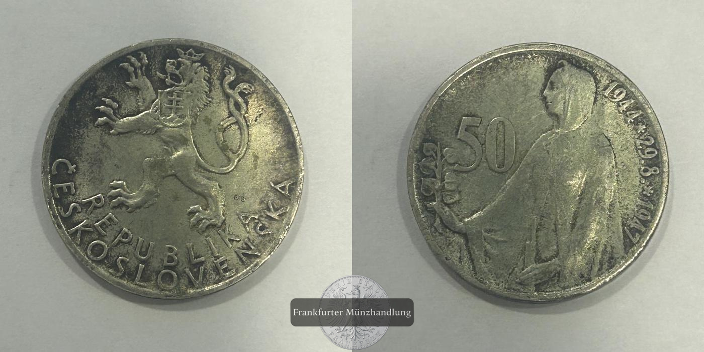  Tschechoslowakei 50 Korun (Slovak Uprising) 1947 FM-Frankfurt KM#24 Feinsilber: 10g   