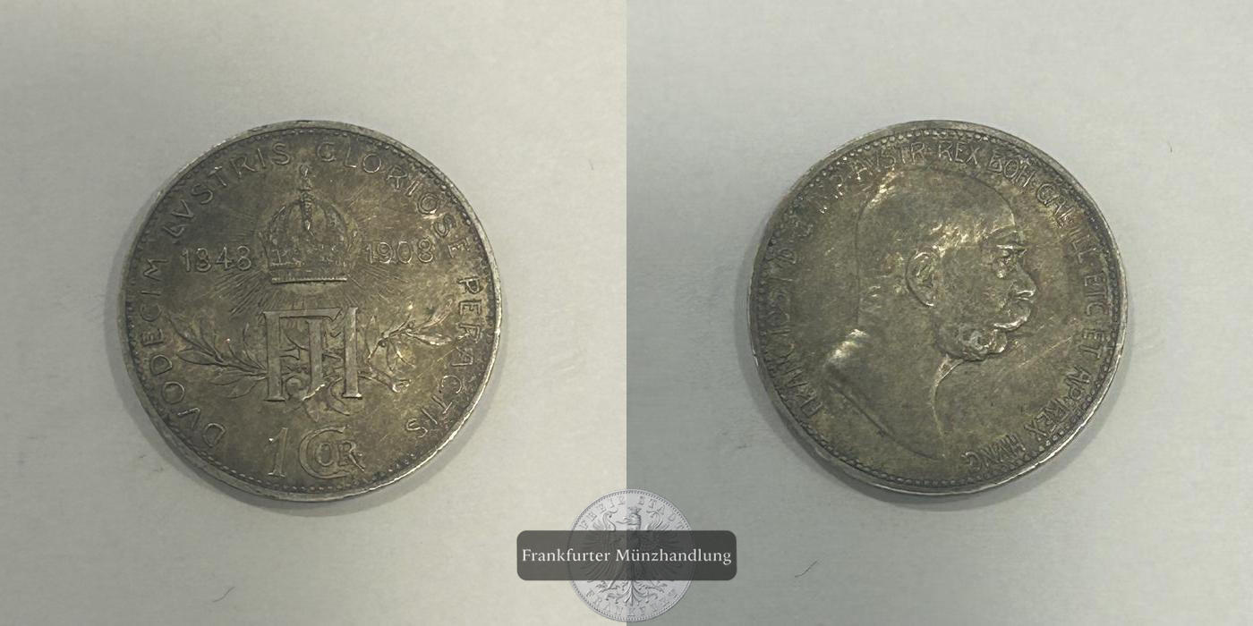  Österreich 1 Corona - Francis Joseph I (Reign) 1908 FM-Frankfurt KM#2808 Feinsilber: 5g   