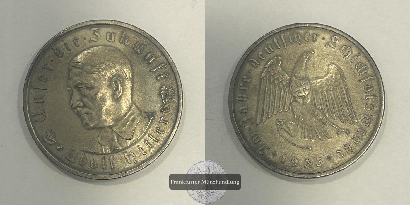 DE Medal Election of Adolf Hitler as Reich Chancellor 1933 FM-Frankfurt Feinsilber: 19,458g   