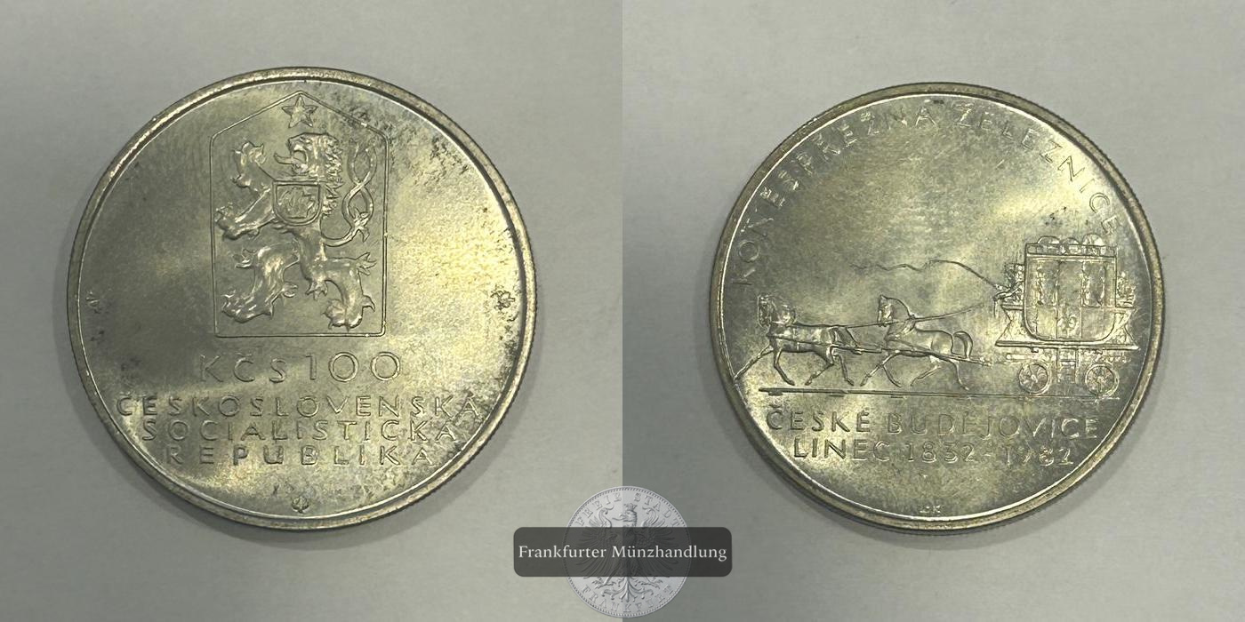  Tschechoslowakei 100 Korun (Horse drawn railway) 1982 FM-Frankfurt KM#107 Feinsilber: 4,500g   