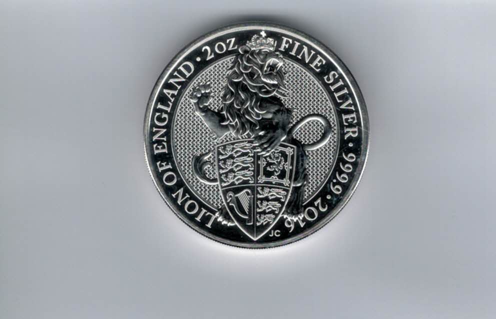  5 Pounds 2016 Lion of England 2 OZ Silberunze 9999 Großbritannien Spittalgold9800 (5187   